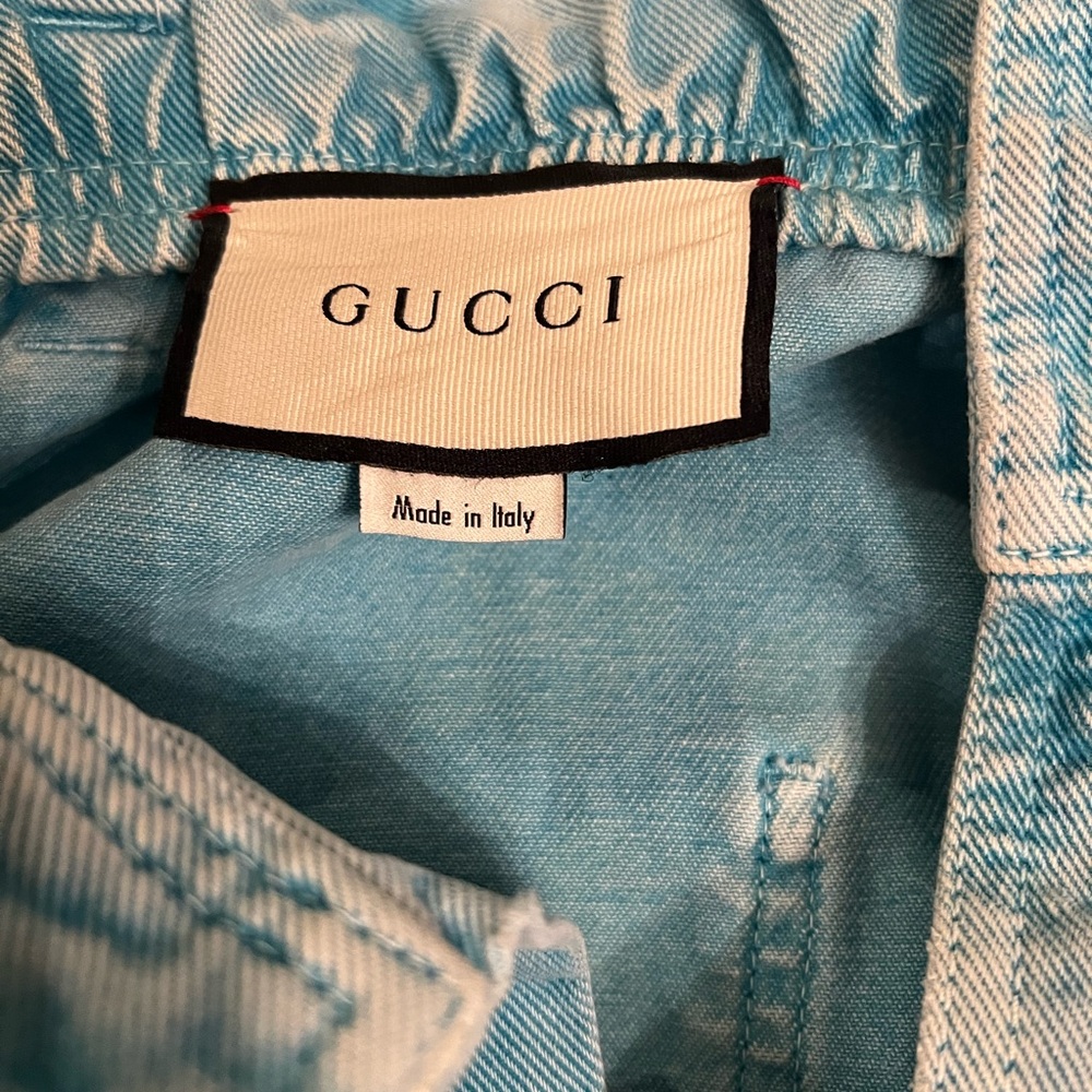 Authentic Gucci Blue paper bag waist cherry appliqué jeans 27 - Picture 9 of 12
